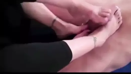 step mom and friend give footjob