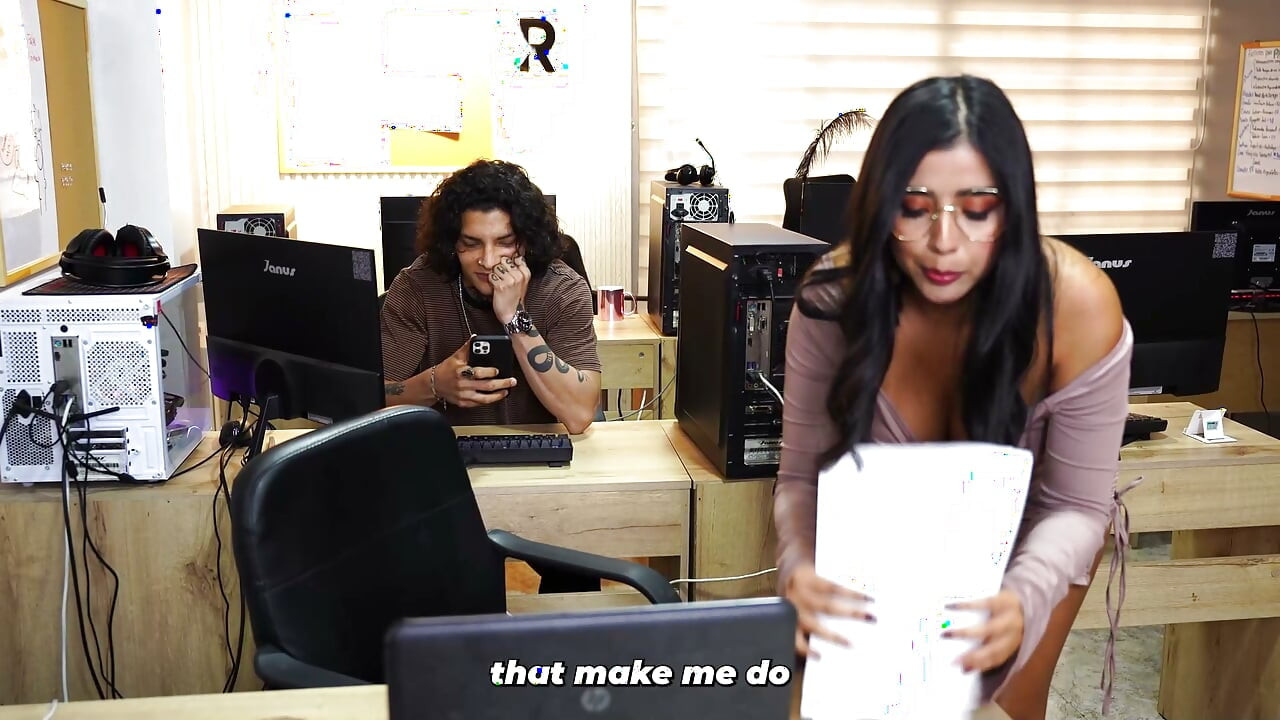 Brunette Big Ass Secretary Offers Her Help to the Bosss Stepson in the Office to Gain an Advantage