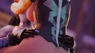 Mercy chevauche la grosse bite bleue de futa widowmaker