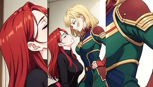 AI Toon Lesbian Super Sluts – Tongue Kissing Humping Group Softcore