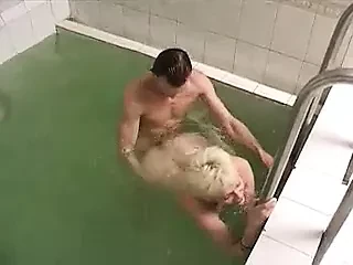 Old step mom in swimming pool