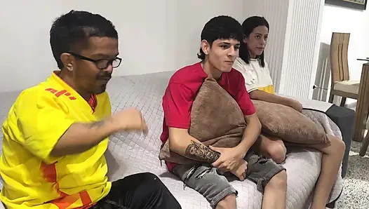 My best friend crying with jealousy while I fucked his horny girlfriend hard after losing the bet on the Colombia - Portugal match.