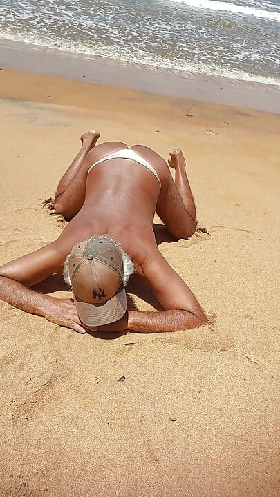 Ladysilva on the beach in sexy panties tanning her hot ass