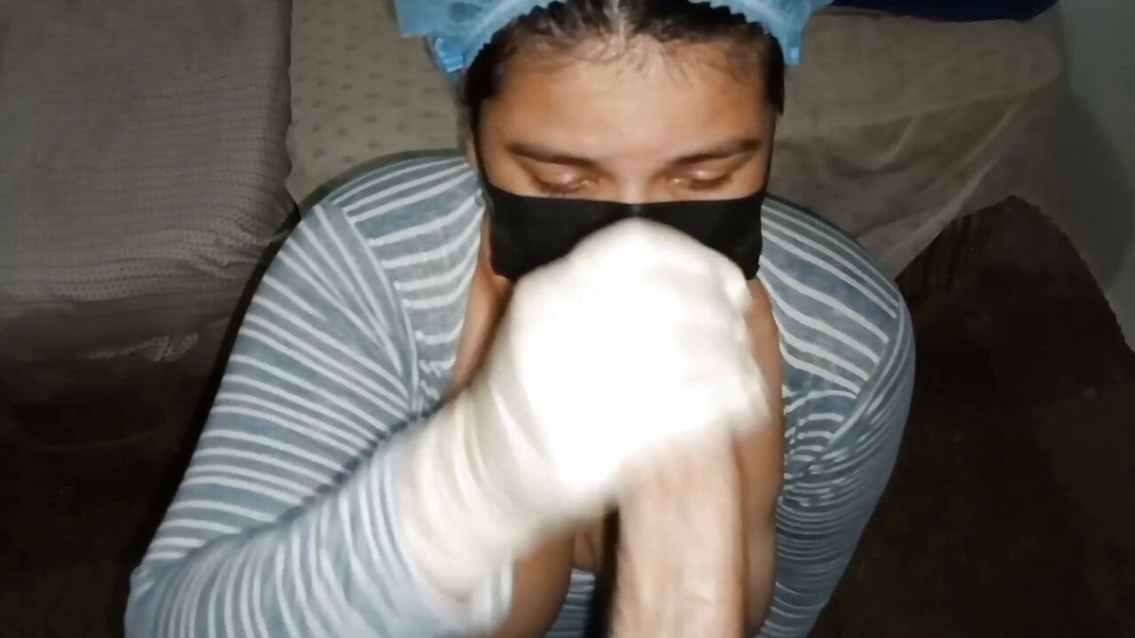 The chubby busty nurse comes to check on my health and ends up jerking me off until I end up in her face