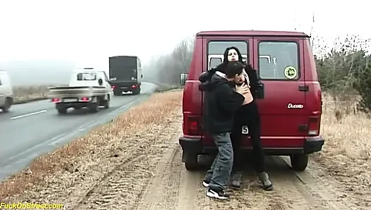 Crazy German couple fucking on street