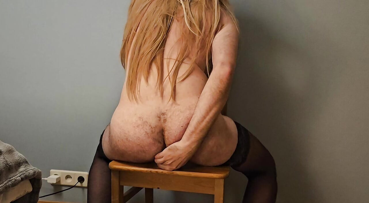 Cute hairy sissy femboy riding black vibrator