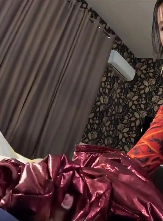 Red Nylon Jumpsuit Fetish Cameltoe Tease, Deep Blowjob and Cum on My Downjacket