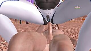 रिवर्स काउगर्ल स्थिति में एक आदमी के लंड पर छापा मारने वाली सुंदर रोबोट लड़की का एक एनिमेटेड अश्लील वीडियो।