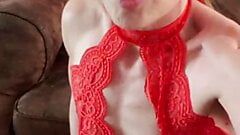 Hot Belgian milf in red lingerie