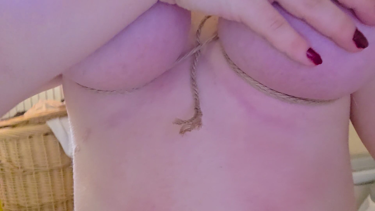 Silly slut plays with tied udders