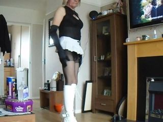 redone the video of me in whir=te micro skirt and boots