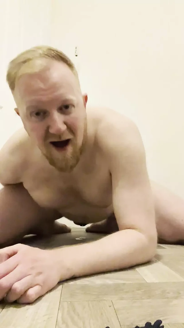 GINGER CHASTITY FAG FUCKS HIS HOLE WITH A DILDO