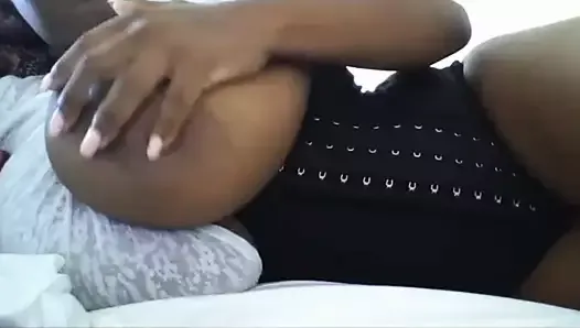 Black girl shows her enormous boobs