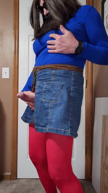 Must-share moment from "CD, caressing myself, I jack and cum all over my miniskirt and pantyhose."