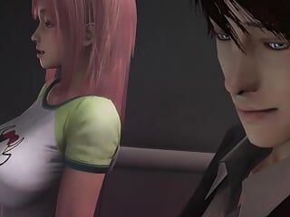 粉色头发的青少年在电梯里性交