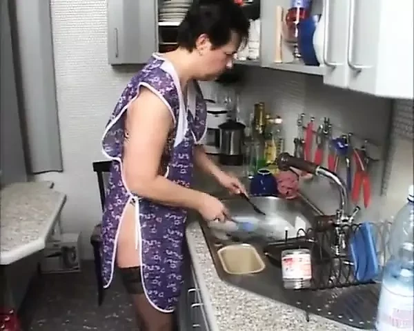 Amazing brunette housewife with small tits fucks the plumber while her husband is at work
