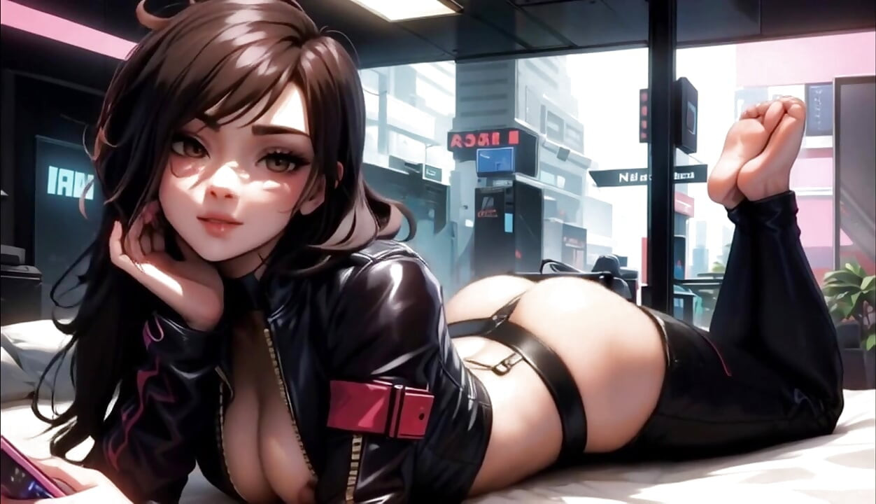 Cyberpunk Motorcycle Chick Rendez-Vous at the High Rise Hotel AI