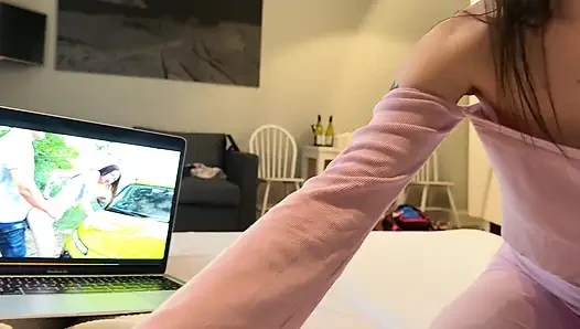 Hot stepsister caught me watching PORN with her, fucked her in a tight pussy