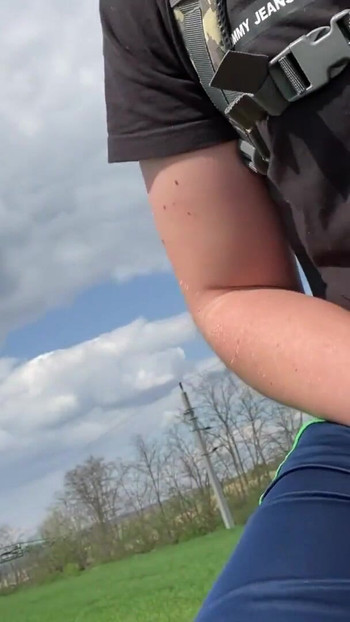 Captivating moment from "Nude bike tour, public dick flash, get caught in public"