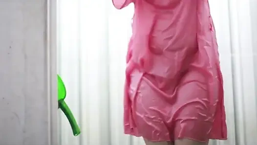 Indonesian Porn Peeping at a Busty Girl Taking a Bath in a Transparent Satin Dress