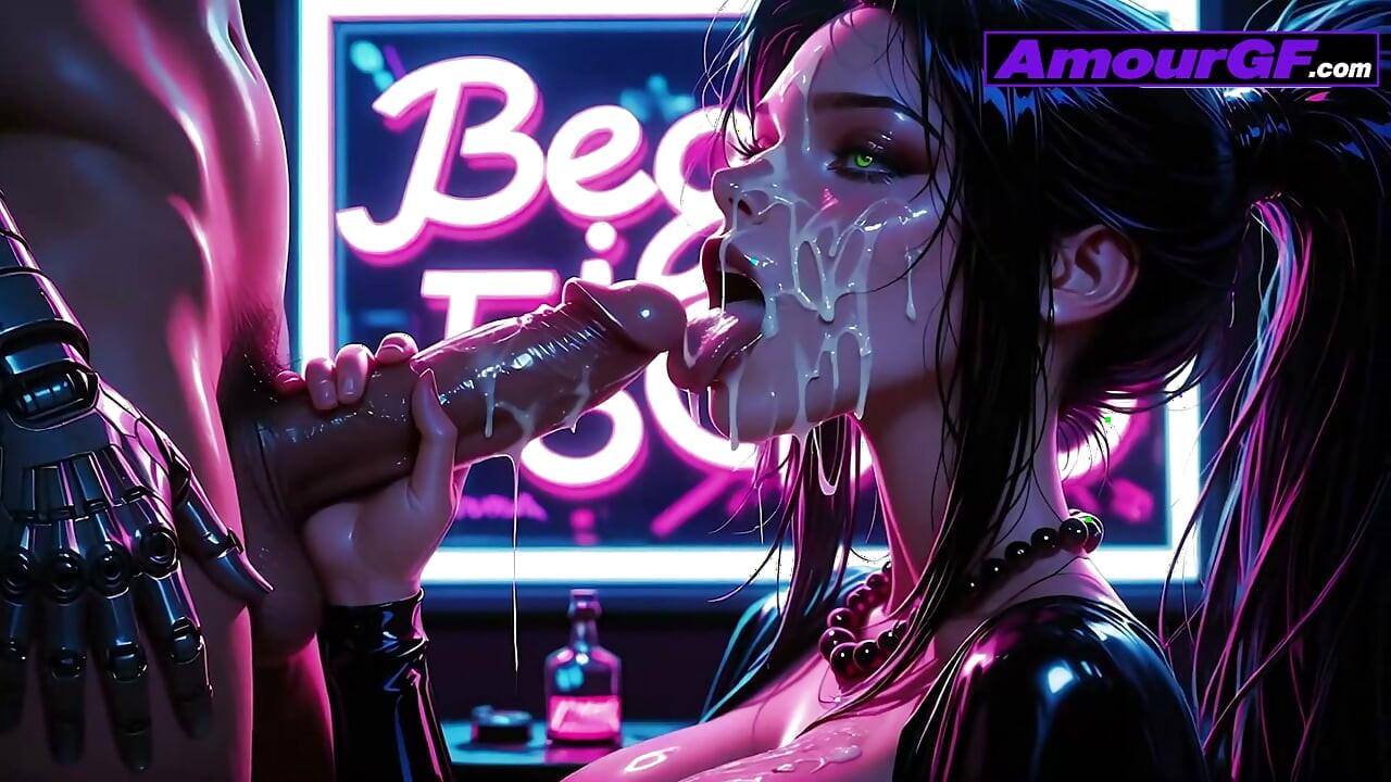 3 boyutlu yapay zekalı siber sürtük elbiselerini yırtıyor, neon barında derinden sikiliyor