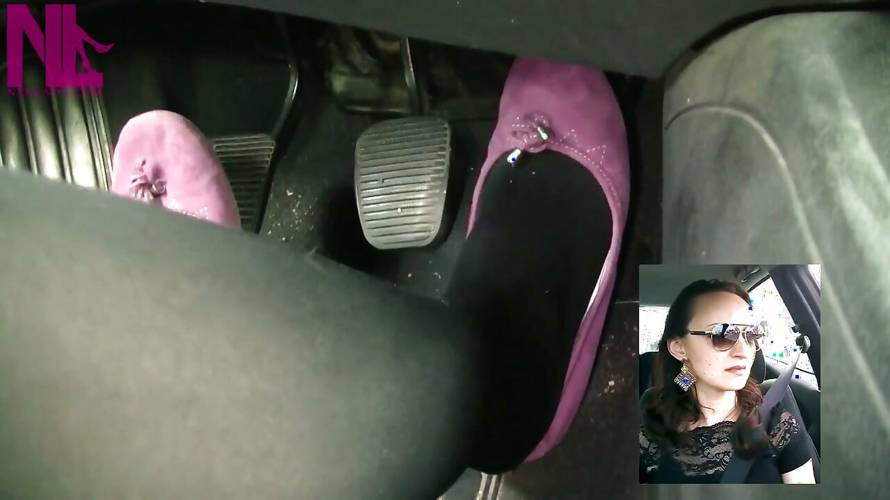 Driving in Black Thick Nylons and Pink Ballet Flats