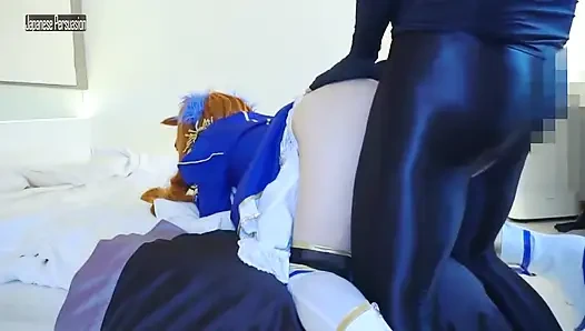 Tanpa sensor. Pertemuan cosplay rahasia dengan scarlet cosplay populer yang sudah menunggu untuk bertemu.