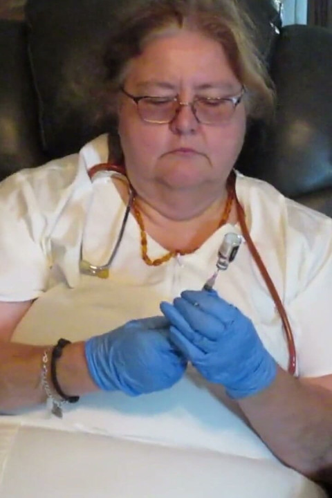 Nurse Vicki gives Breanna Her shot in ass and