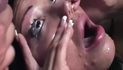 Brunette MILF Drenched in Cum From Multiple Big Cocks