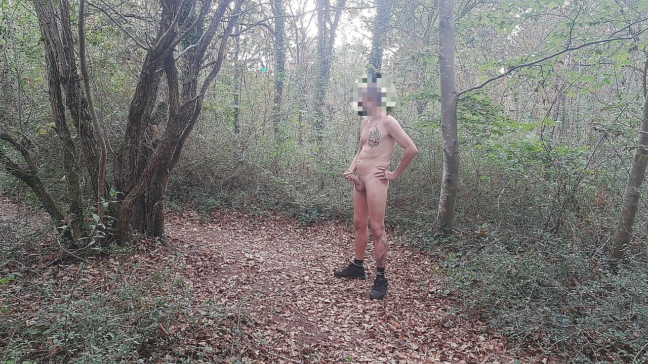 Exhibitionism public in the woods, stark naked