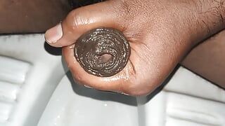 indian big black cock peeing and cumming in bathroom  cumshoot solo masturbation