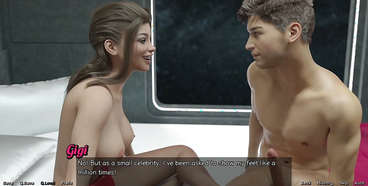Stranded in Space - Petite Brunette with Huge Boobs Wants to Give Footjob