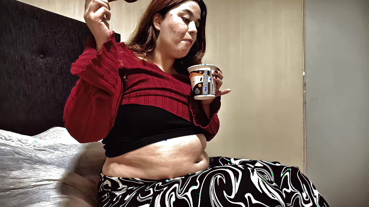 Nicole's Bedtime Snack Stripping, Teasing & Showing off My Big Soft Belly