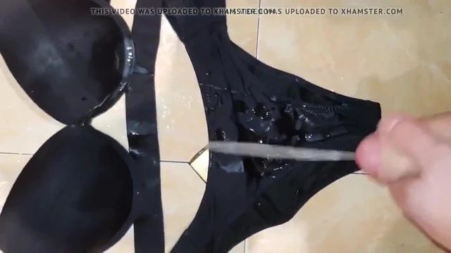 My HardCore Big Cum Shot On Hot Black Bra And Panties