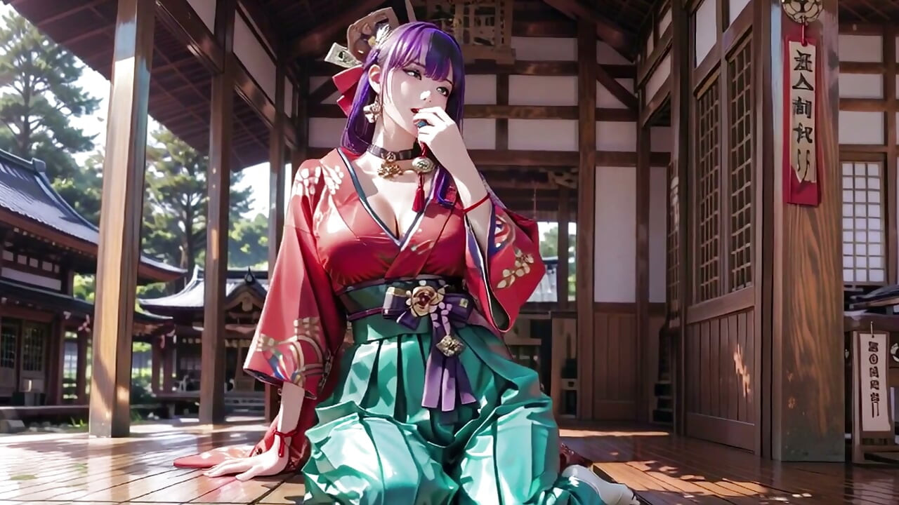 Gadis Kimono Rambut Ungu di Pagi Pribadinya! Perpaduan Merah & Hijau yang Gila.
