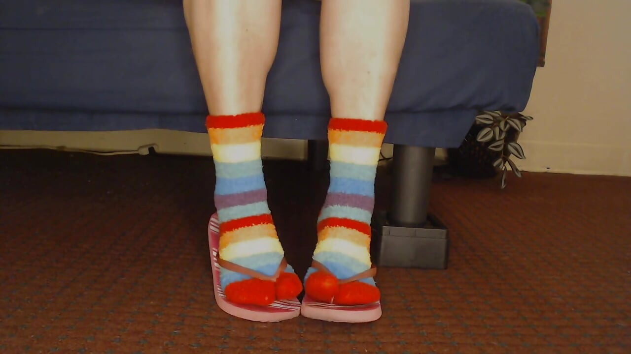 Fuzzy Socks in Pink Flip Flops