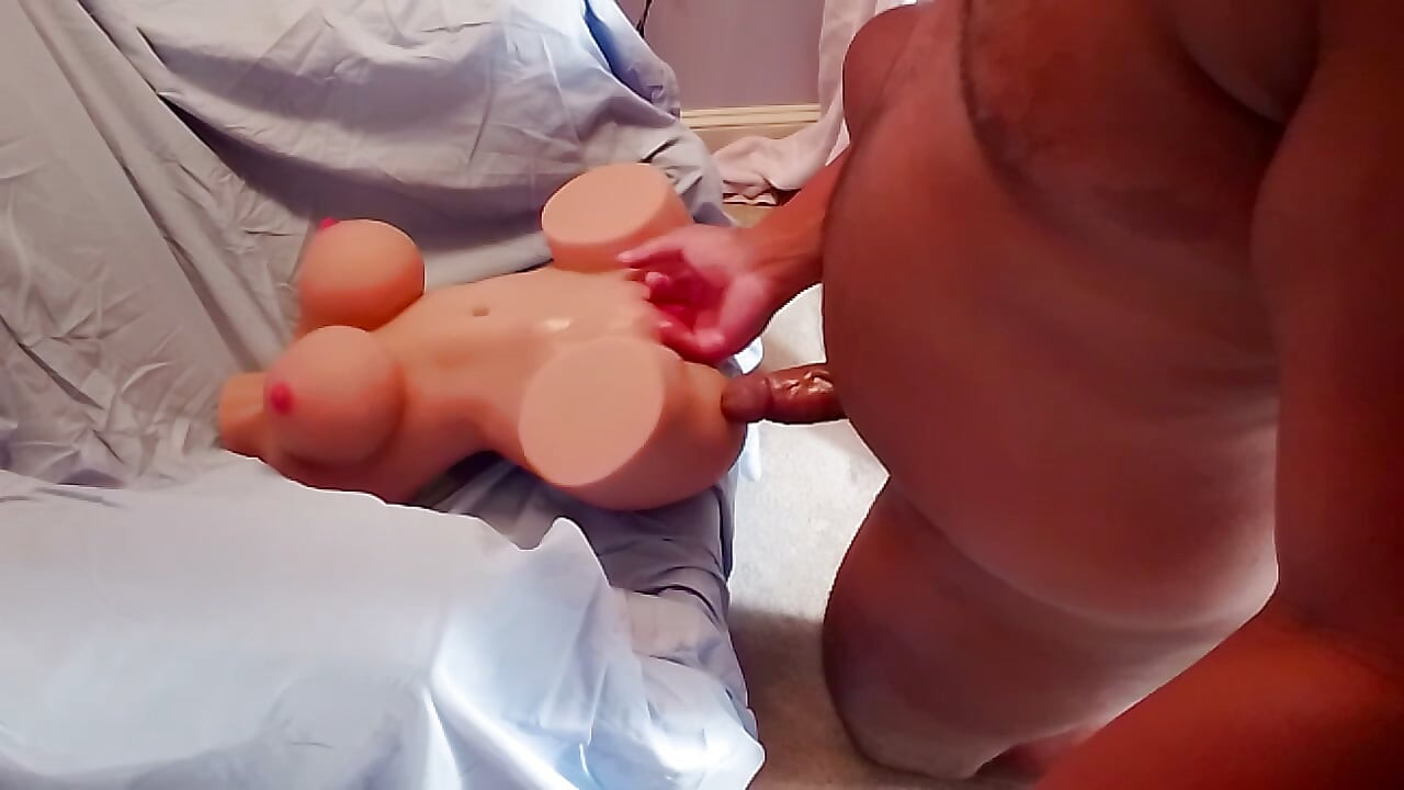 Chubby Black Man Fucking Sex Doll Until Shooting Moaning Cumshot