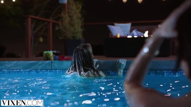 VIXEN - Janice Griffith and ivy wolfe sneak into backyard for nighttime pool fun