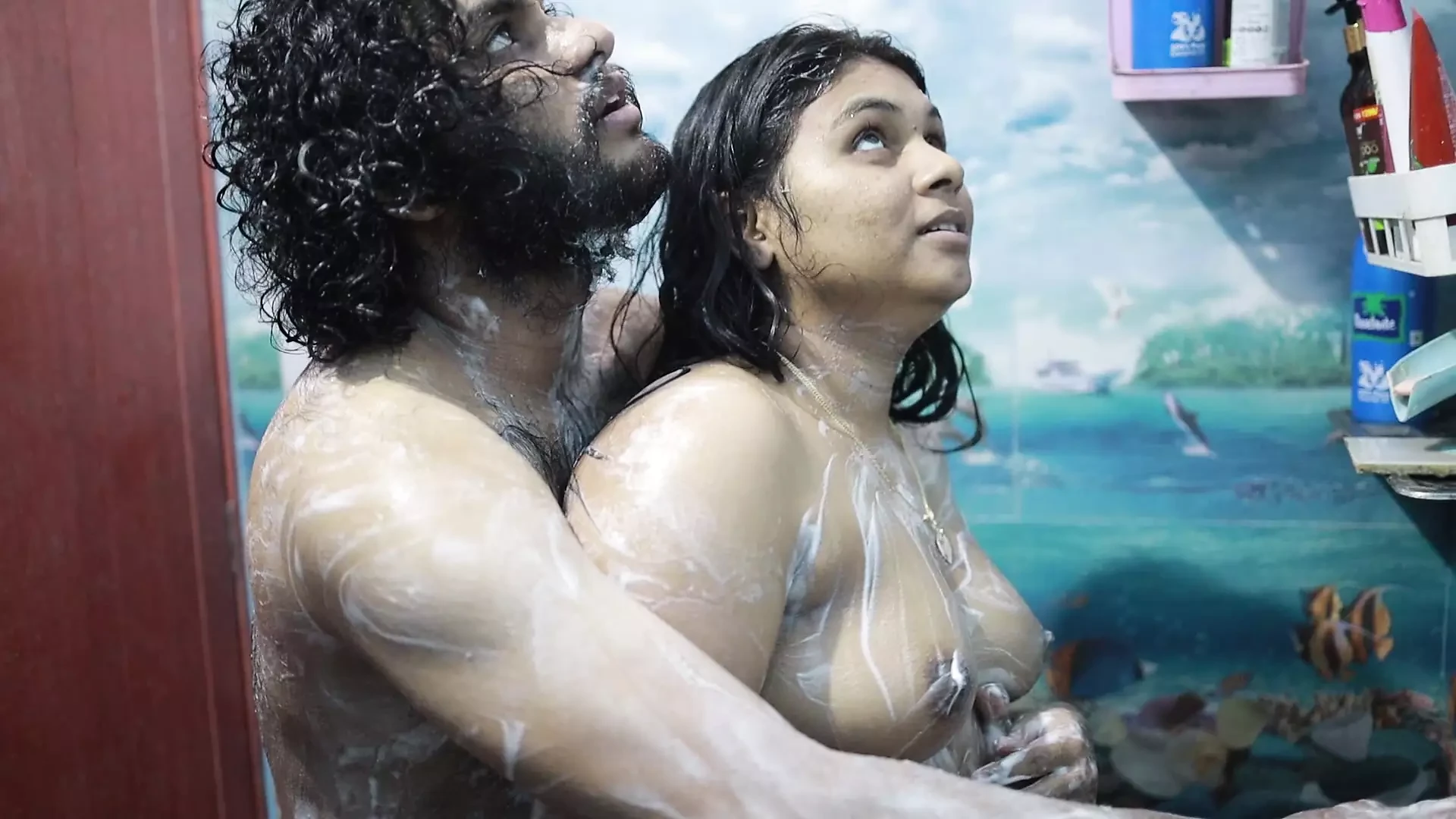 Hermanastra en baño y sexo con hermanastro parte 2, vaishnavy y sharun raj hot bath romance, mallu pareja en el baño caliente sexo