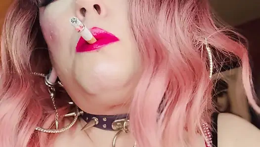 Miss Tina Snua Dressed In Pink Smokes A Richmond Superking Cigarette With Lots Of Dangling - OMI OME Snap Inhales Smoke Rings