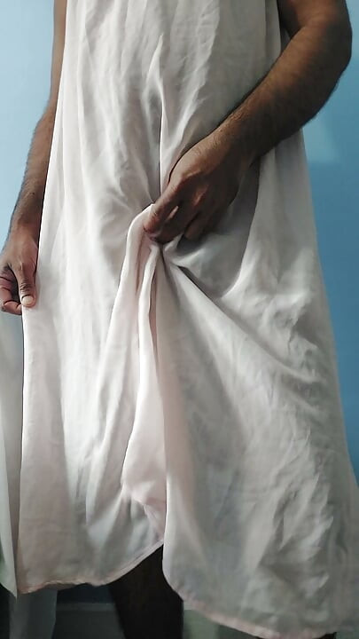 Masterbating in wet pink seethrough silk fleared chiffon skirt