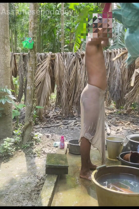 Indian Desi Assamese village hot gay boy taking bath and shower