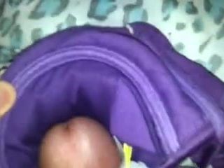 cum on my sister's 2nd time purple padded  bra