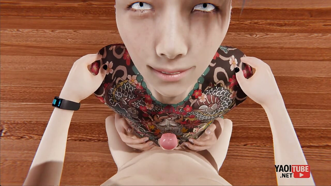 Yaoi - Guy with a Fully Tattooed Body Gives a Twink a Handjob and Then Rubs Himself Against His Pecs