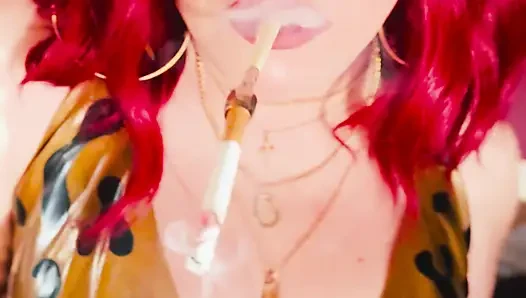 The Beautiful Rubber Beauty Tina Snua Smoking A Cigarette Using A Holder - Smoker Latex Gloves Rings Jewellery