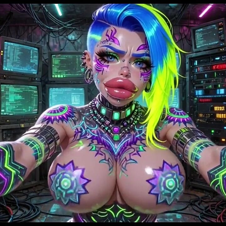 Cyberpunk-stijl vrouwen stuiterende borsten, Ai-animatie