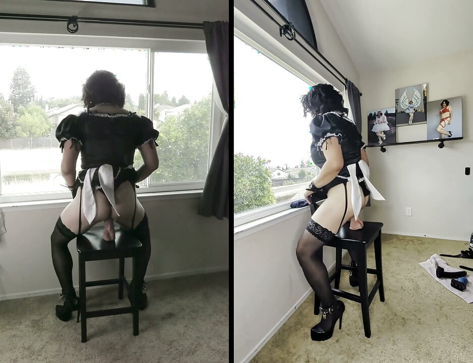 Sissy Maid Candy Rides Several of Her Huge Dildos