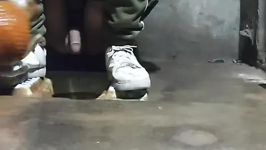 Twink Pakistani boy in public bathroom public toilet fingering masturbate