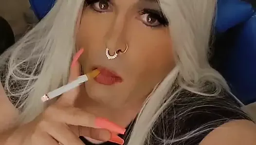 Smoking sissy crossdresser