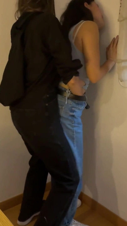Emotional moment from "My lover touches me under my pants and gives me intense tribbing that makes me come"